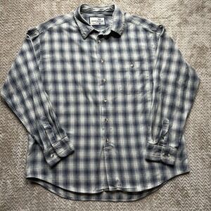 Dockers Men's Large Blue Gray Cotton Flannel Outdoor Hiking Button Up